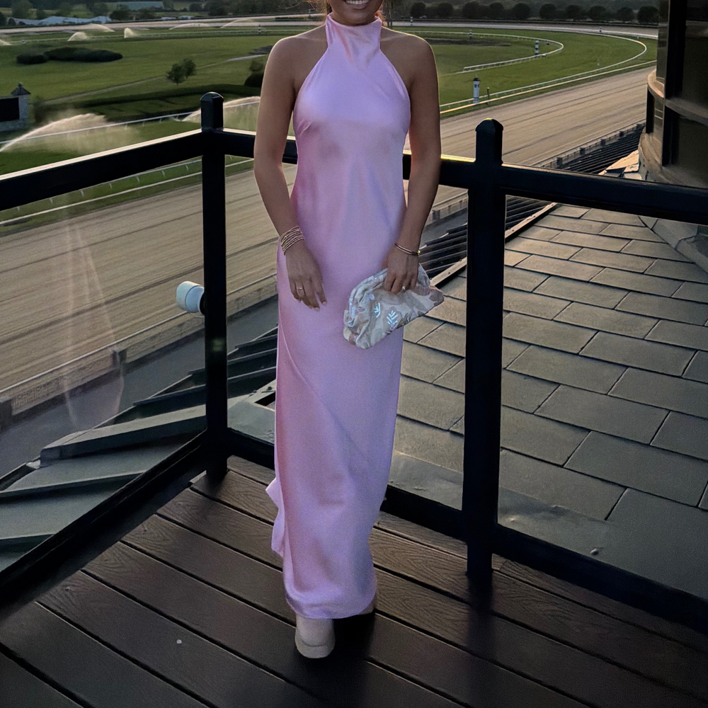 Mumu Lisa Maxi Dress in Light Pink Luxe Satin - Picture 2 of 6